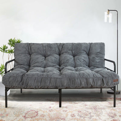 MAXYOYO 6" Tufted Futon Sofa Couch Bed, Thick Corduroy Fabric Floor Futon Mattress for Adults (Mattress Only), Dark Grey