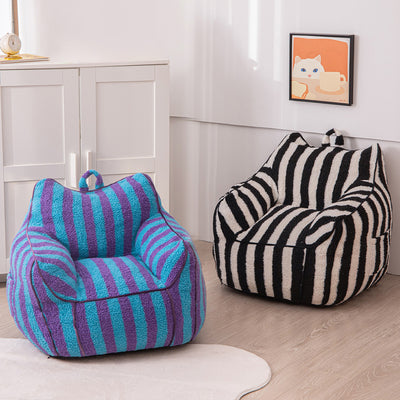 MAXYOYO Kids Bean Bag Chair, Sherpa Bean Bag Couch with Decorative Edges for children's room (Stripe Black)