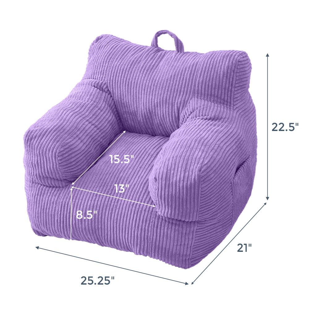 MAXYOYO Kids Bean Bag Chair, Corduroy Bean Bag Couch with Armrests for Children's Room (Dark Purple)