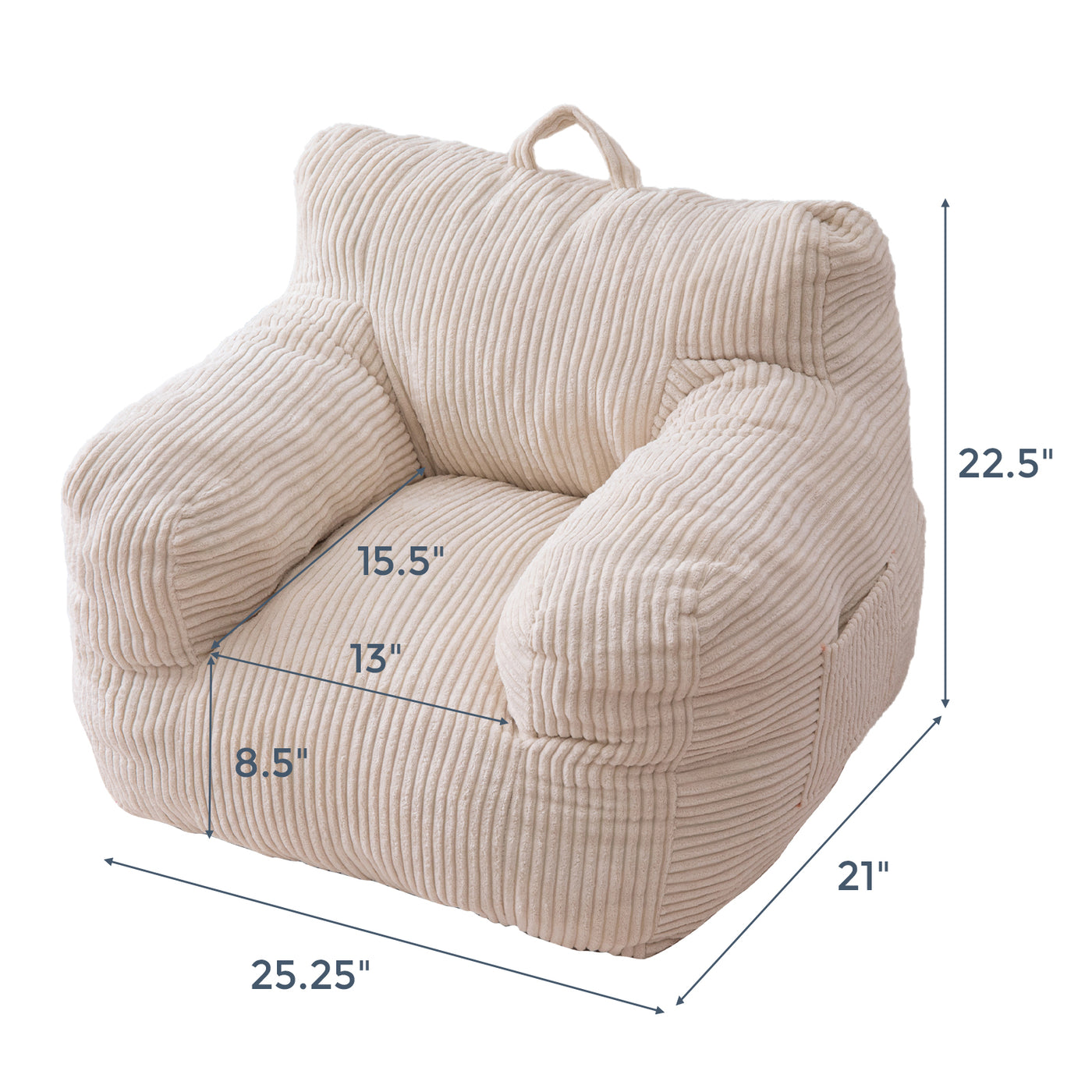 MAXYOYO Kids Bean Bag Chair, Corduroy Bean Bag Couch with Armrests for Children's Room (White)