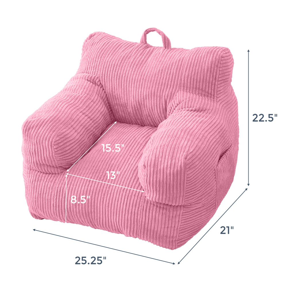 MAXYOYO Kids Bean Bag Chair, Corduroy Bean Bag Couch with Armrests for Children's Room (Pink)