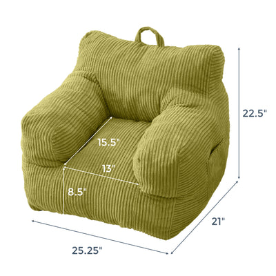 MAXYOYO Kids Bean Bag Chair, Corduroy Bean Bag Couch with Armrests for Children's Room (Green)