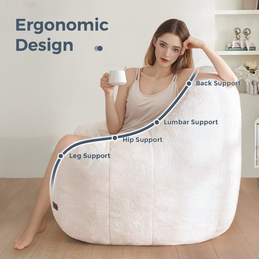 MAXYOYO Bean Bag Chair, Faux Fur Oversized Bean Bag Couch with High Backrest for Living Room, Bedroom, Apartment (Beige)