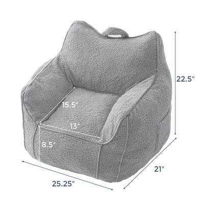 MAXYOYO Kids Bean Bag Chair, Sherpa Bean Bag Couch with Decorative Edges for children's room (Grey)