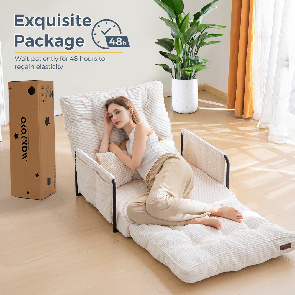 MAXYOYO Adjustable Floor Sofa Couch with Pillow, 5-Position Foldable Lazy Sofa Sleeper Bed with Armrest, Single Size, Beige