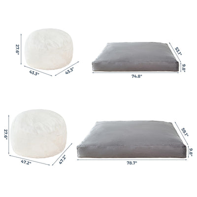 MAXYOYO Bean Bag Bed, BeanBag Chair to Velvet Bed with Faux Fur Printing Removable Cover for Living Room Bedroom, Beige