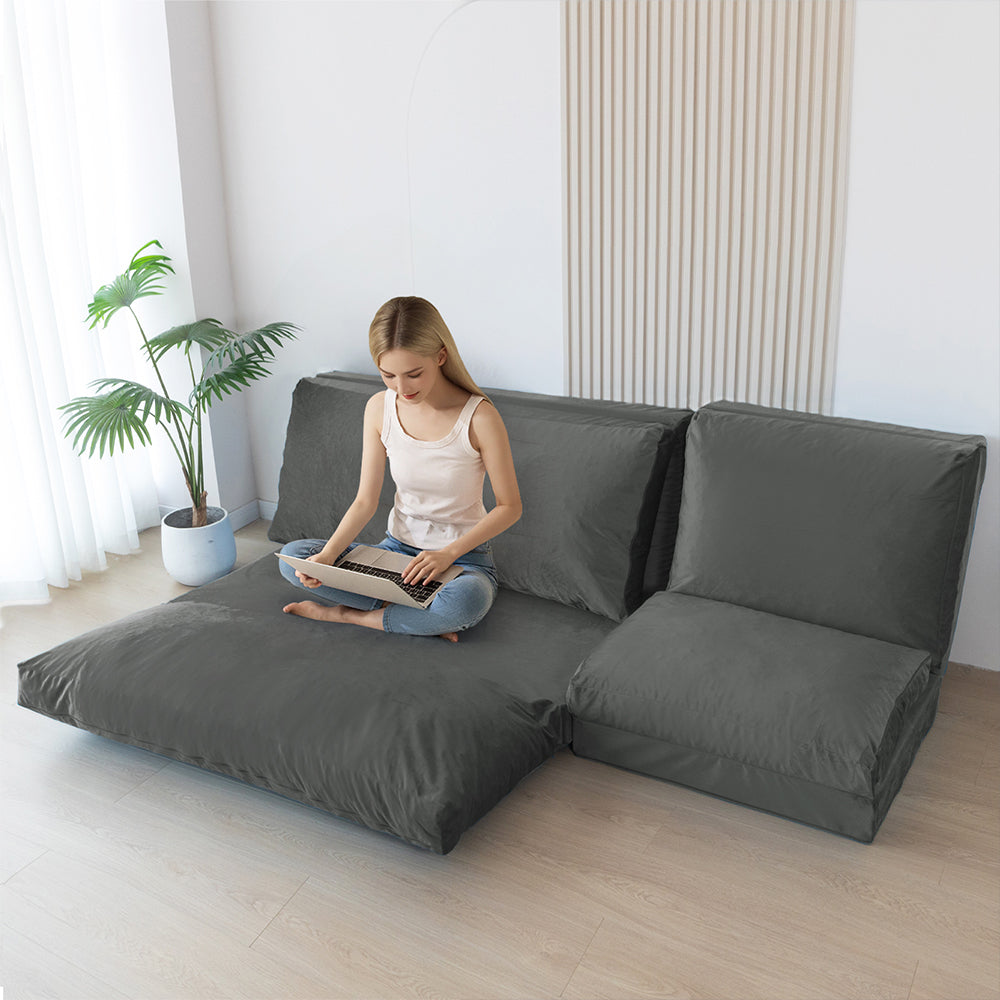 MAXYOYO Bean Bag Folding Sofa Bed, Velvet Floor Sofa with Washable Cover for Adults, Dark Grey