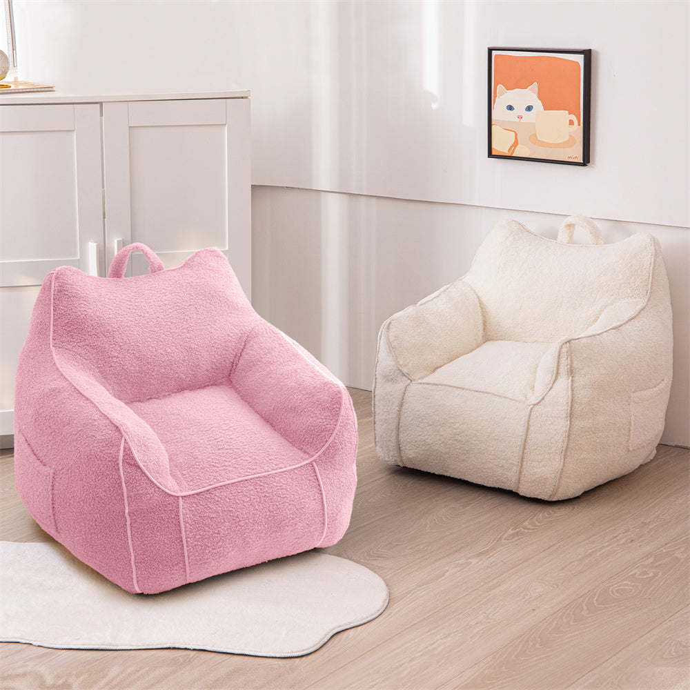 MAXYOYO Kids Bean Bag Chair, Sherpa Bean Bag Couch with Decorative Edges for children's room (Light Pink)