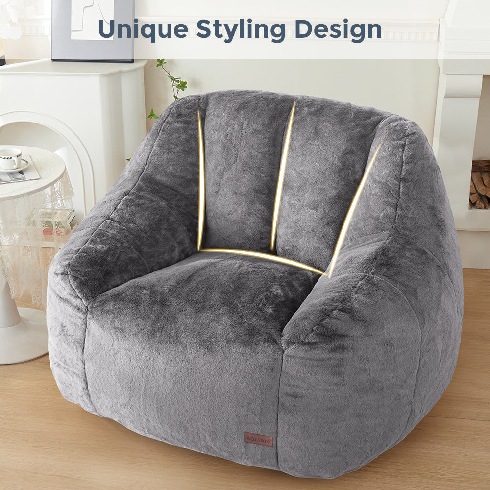 MAXYOYO Bean Bag Chair, Faux Fur Oversized Bean Bag Couch with High Backrest for Living Room, Bedroom, Apartment (Grey)