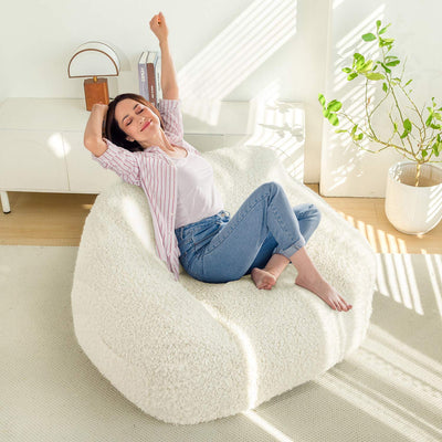 MAXYOYO Bean Bag Chair with Pillow, Wool Comfy Large Bean Bag Chair Couch for Reading and Gaming, Cream