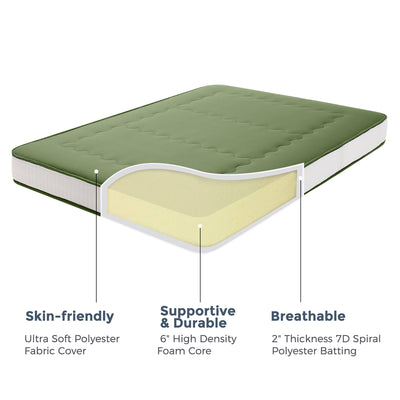 MAXYOYO 8" Super Thick Floor Futon Mattress, Classic Wave Quilted Japanese Futon Bed, Green