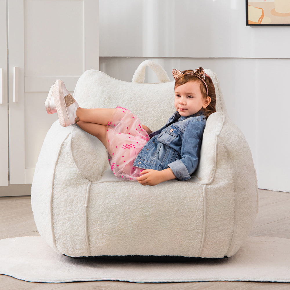 MAXYOYO Kids Bean Bag Chair, Sherpa Bean Bag Couch with Decorative Edges for children's room (White)