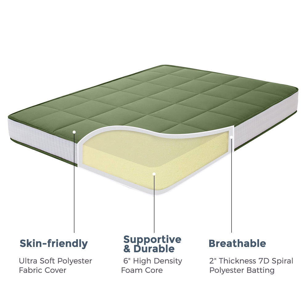 MAXYOYO 8" Futon Mattress,  Super Thick Square Floor Futon Mattress, Topper Mattress Pad, Green