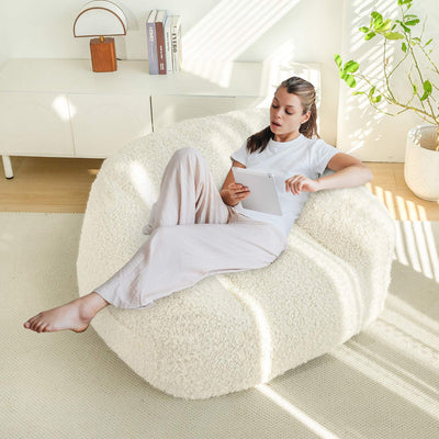 MAXYOYO Bean Bag Chair with Pillow, Wool Comfy Large Bean Bag Chair Couch for Reading and Gaming, Cream