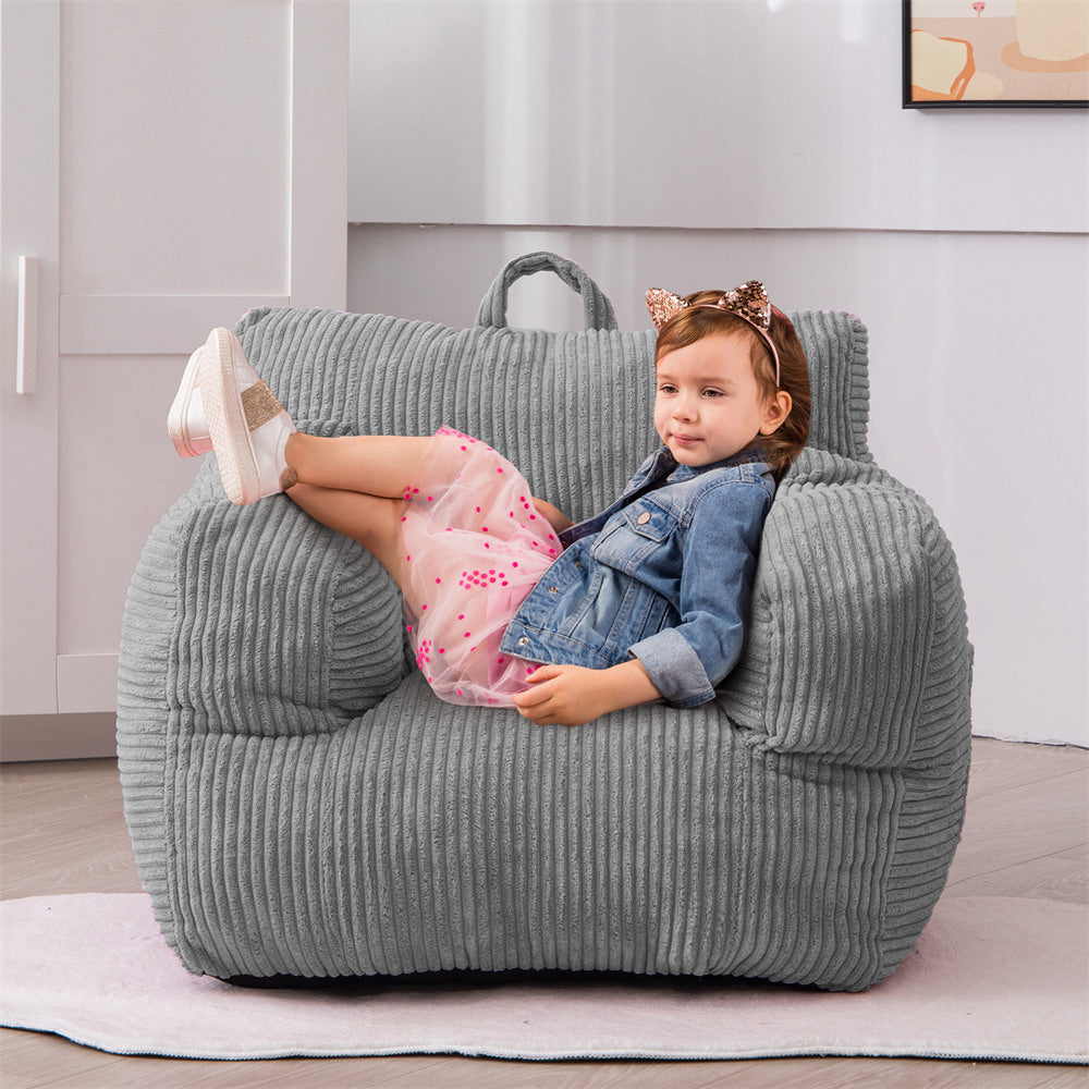 MAXYOYO Kids Bean Bag Chair, Corduroy Bean Bag Couch with Armrests for Children's Room (Grey)