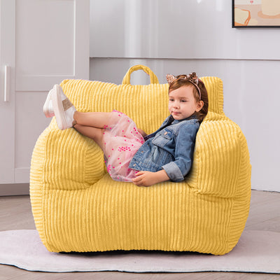 MAXYOYO Kids Bean Bag Chair, Corduroy Bean Bag Couch with Armrests for Children's Room (Light Yellow)