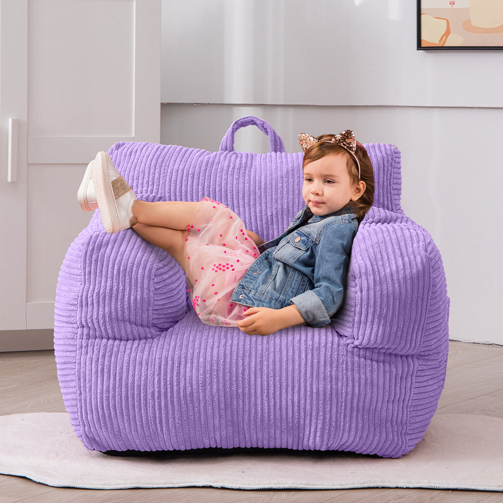 MAXYOYO Kids Bean Bag Chair, Corduroy Bean Bag Couch with Armrests for Children's Room (Dark Purple)