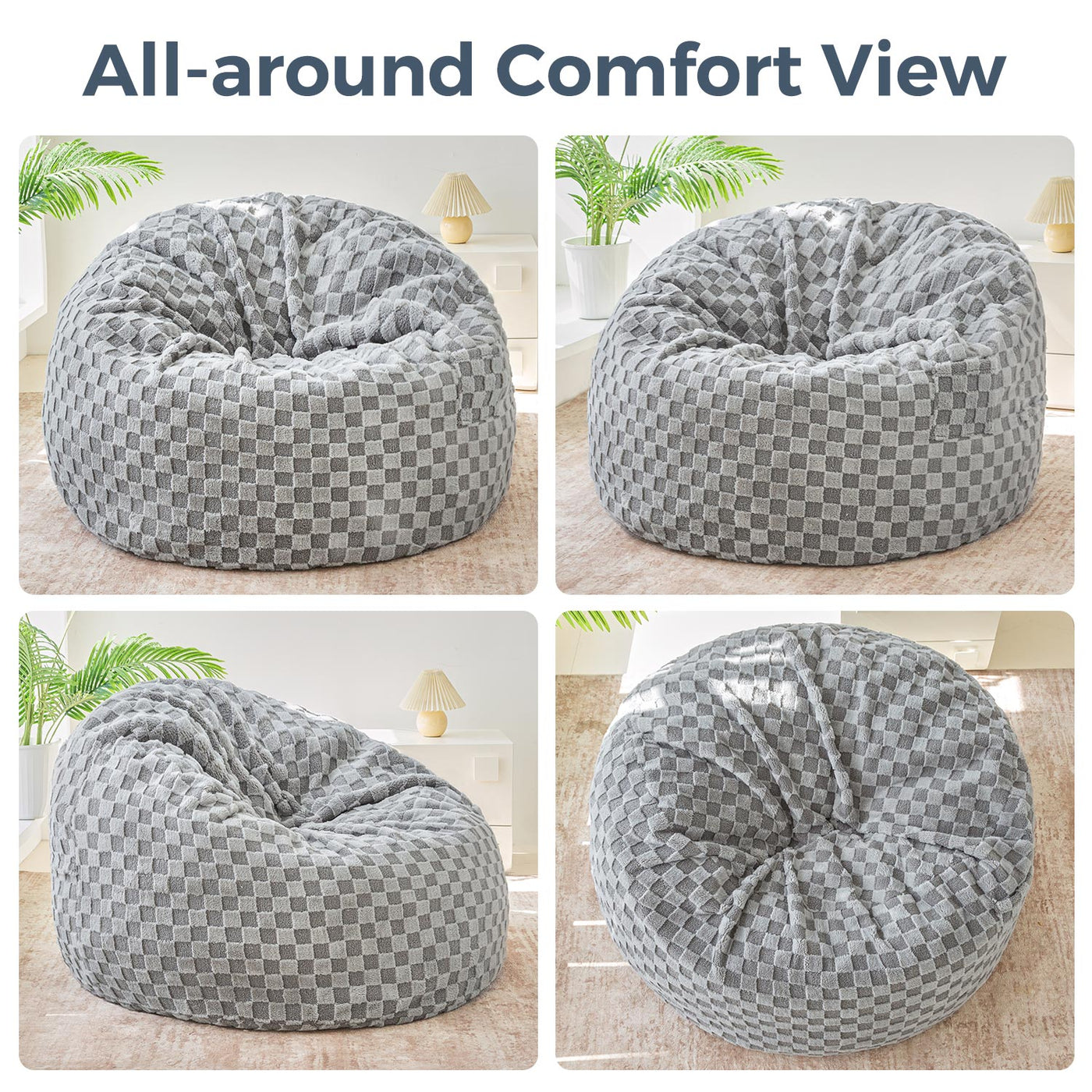 MAXYOYO Bean Bag Bed, Giant Bean Bag Chair to Bed with Jacquard Shaggy Plush Removable Cover for Living Room Bedroom, Grey