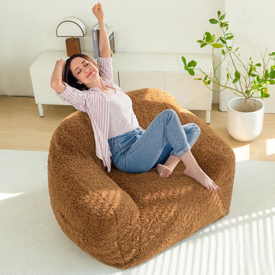 MAXYOYO Bean Bag Chair with Pillow, Wool Comfy Large Bean Bag Chair Couch for Reading and Gaming, Coffee