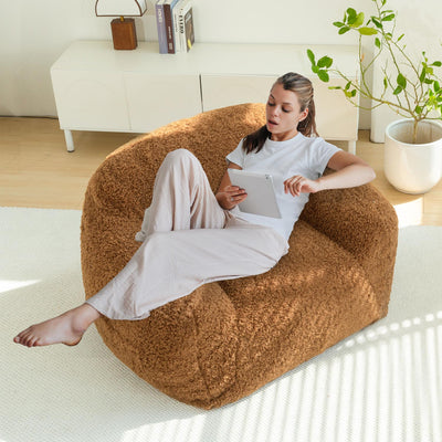 MAXYOYO Bean Bag Chair with Pillow, Wool Comfy Large Bean Bag Chair Couch for Reading and Gaming, Coffee