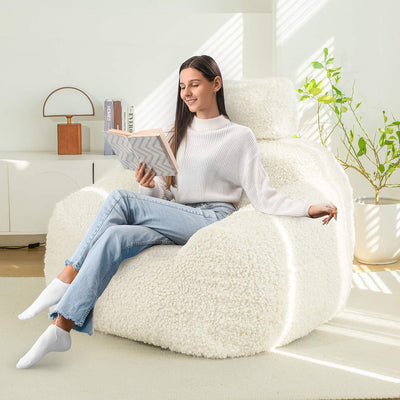 MAXYOYO Bean Bag Chair with Pillow, Wool Comfy Large Bean Bag Chair Couch for Reading and Gaming, Cream