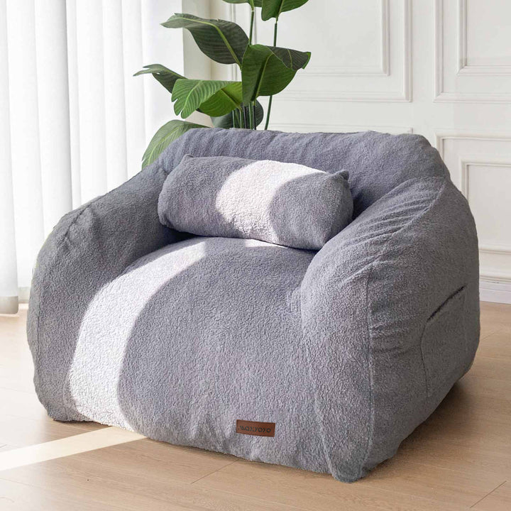 MAXYOYO Giant Bean Bag Chair with Pillow, Fuzzy Comfy Large Bean Bag Chair Couch for Reading and Gaming, Grey