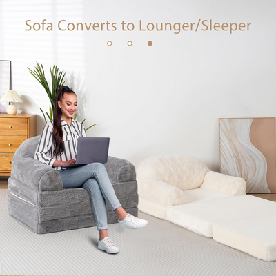 MAXYOYO Bean Bag Chair Folding Sofa Bed for Adult, Convertible Floor Mattress Sofa Sleeper Bed, Beige
