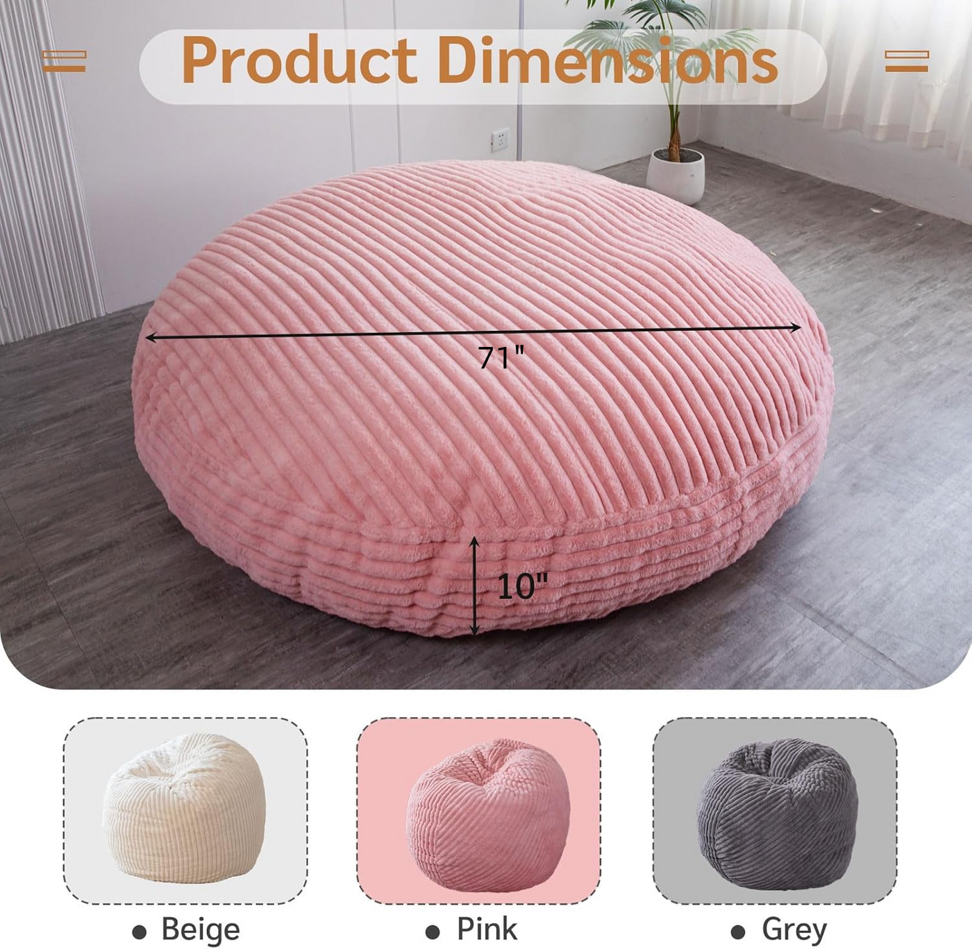 MAXYOYO Giant Bean Bag Chair for Adult, Round Soft Striped Faux Fur BeanBag, Pink