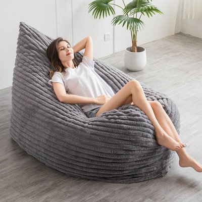 MAXYOYO 3 in 1 Bean Bag Chairs, Soft Striped Faux Fur Convertible Large Floor Pillow BeanBag, Dark Grey