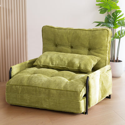 MAXYOYO Adjustable Floor Sofa Couch with Pillow, 5-Position Foldable Lazy Sofa Sleeper Bed with Armrest, Single Size, Green