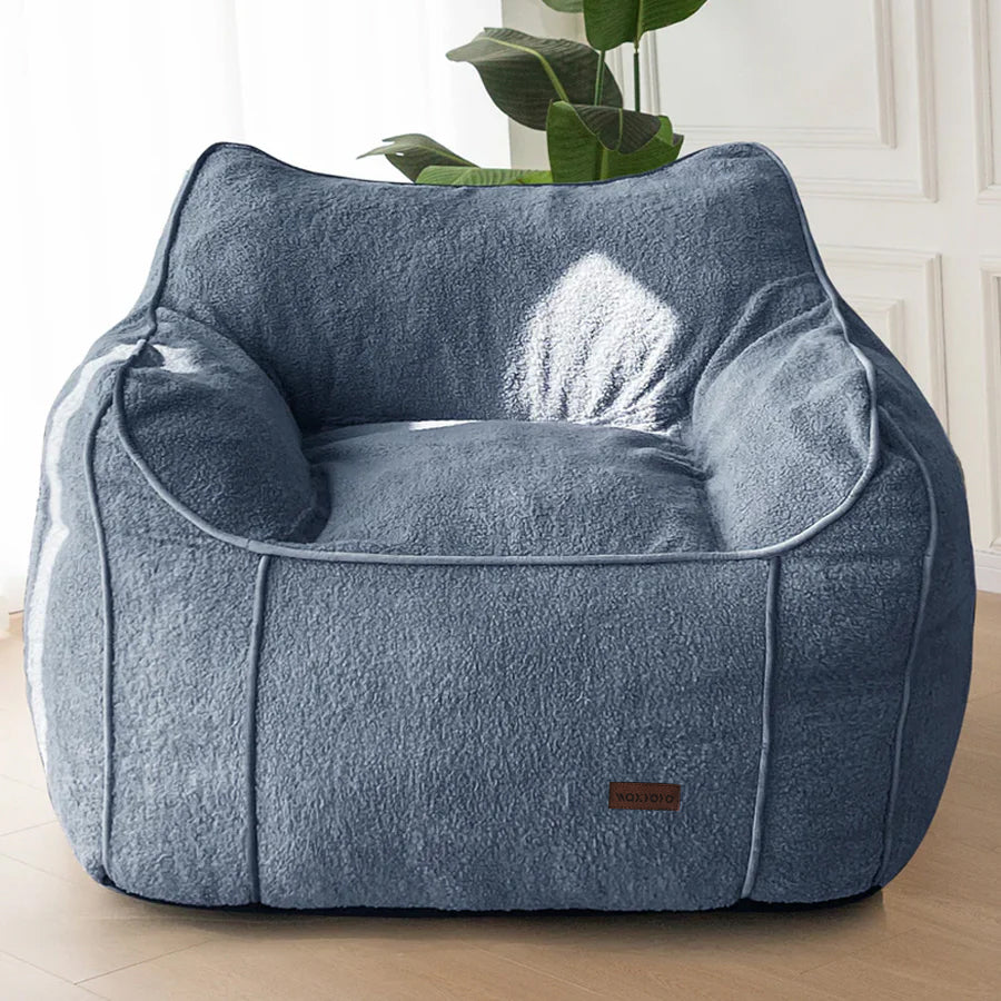 MAXYOYO Giant Bean Bag Chair for Adults, Large Fluffy Bean Bag Couch for Living Room with Decorative Edges, Dusty Blue