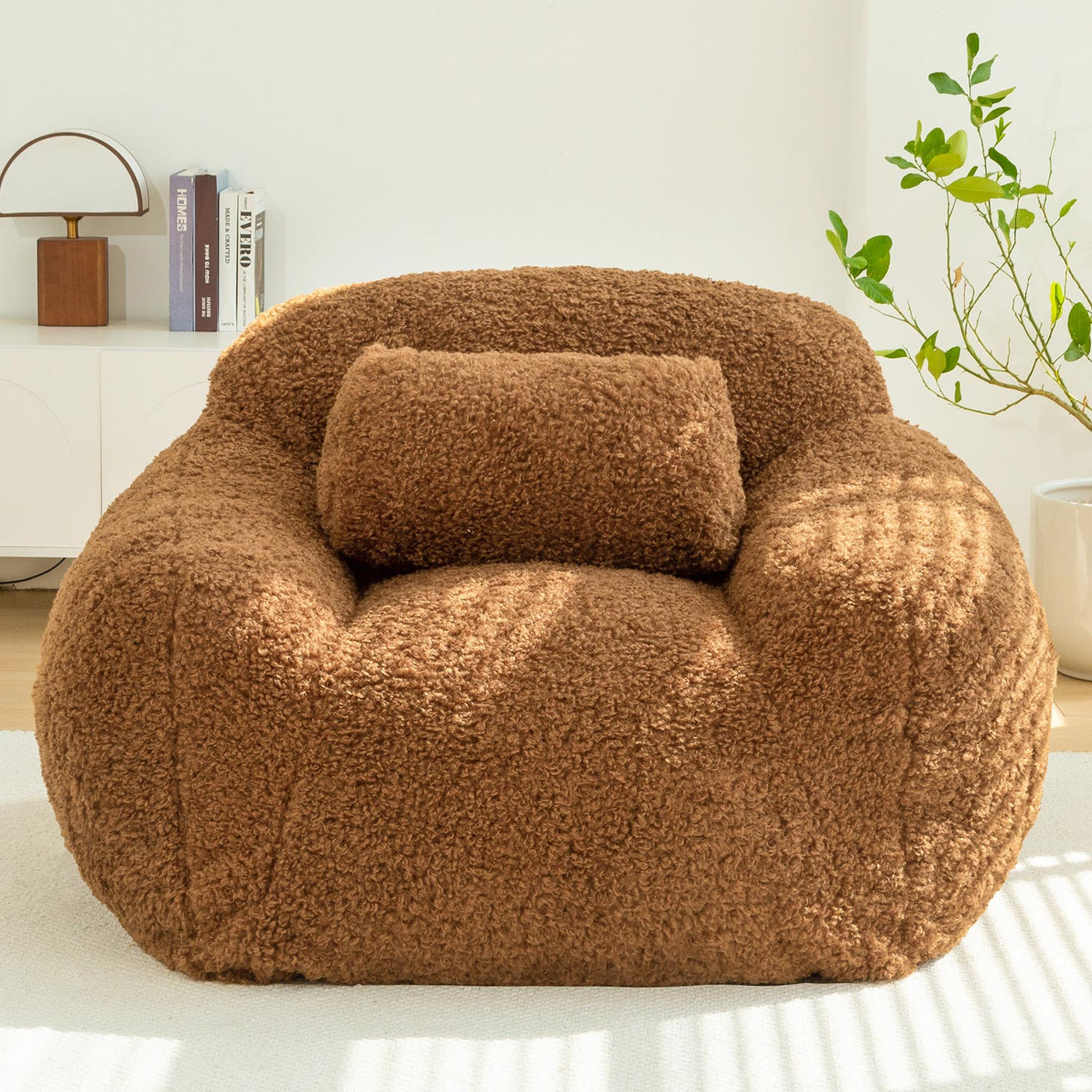 MAXYOYO Bean Bag Chair with Pillow, Wool Comfy Large Bean Bag Chair Couch for Reading and Gaming, Coffee