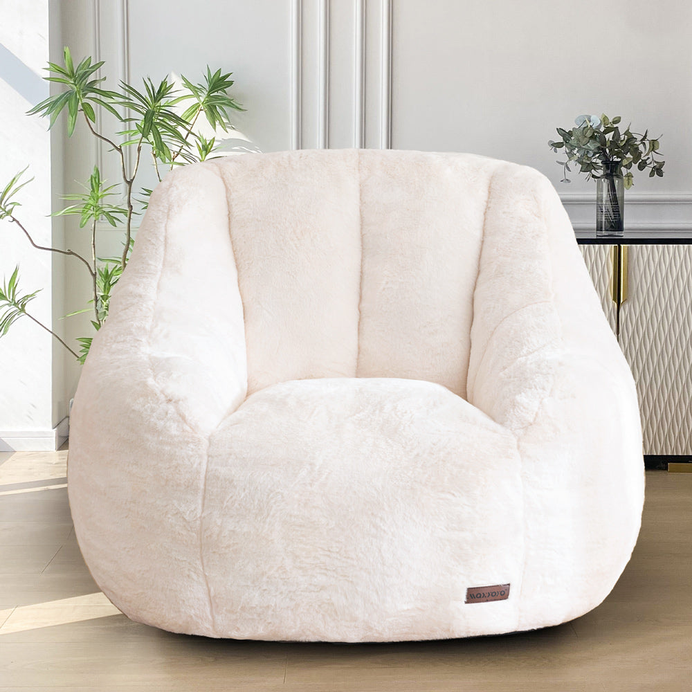 MAXYOYO Bean Bag Chair, Faux Fur Oversized Bean Bag Couch with High Backrest for Living Room, Bedroom, Apartment (Beige)