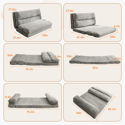 MAXYOYO  Bean Bag Bed Folding Sofa Bed, Extra Wider Fold Full Floor Mattress, Grey