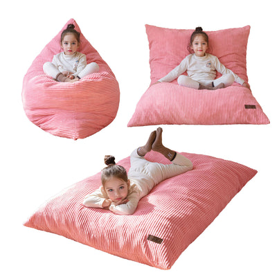 MAXYOYO 3-in-1 Kids Convertible Bean Bag Chair & Bed, Child Floor Sofa for Gaming, Reading, Pink