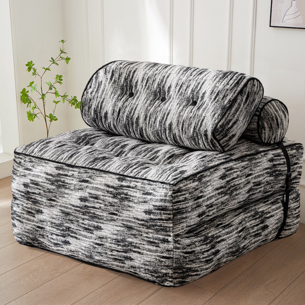 MAXYOYO Folding Sofa Bed, Convertible Sleeper Chair with Pillow, Soft Fold Out Chair Bed, Mix Black