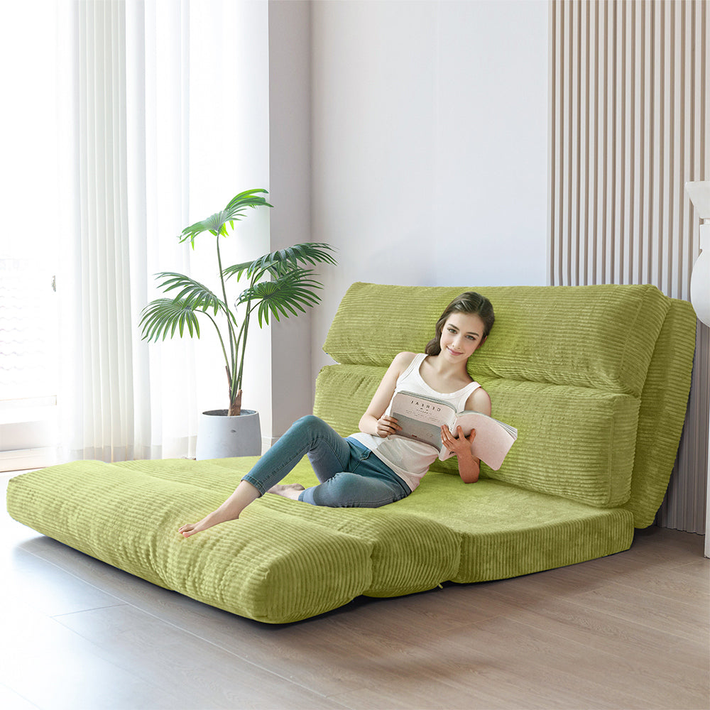 MAXYOYO Bean Bag Folding Sofa Bed, Corduroy Extra-Wide Foldable Floor Mattress, Green