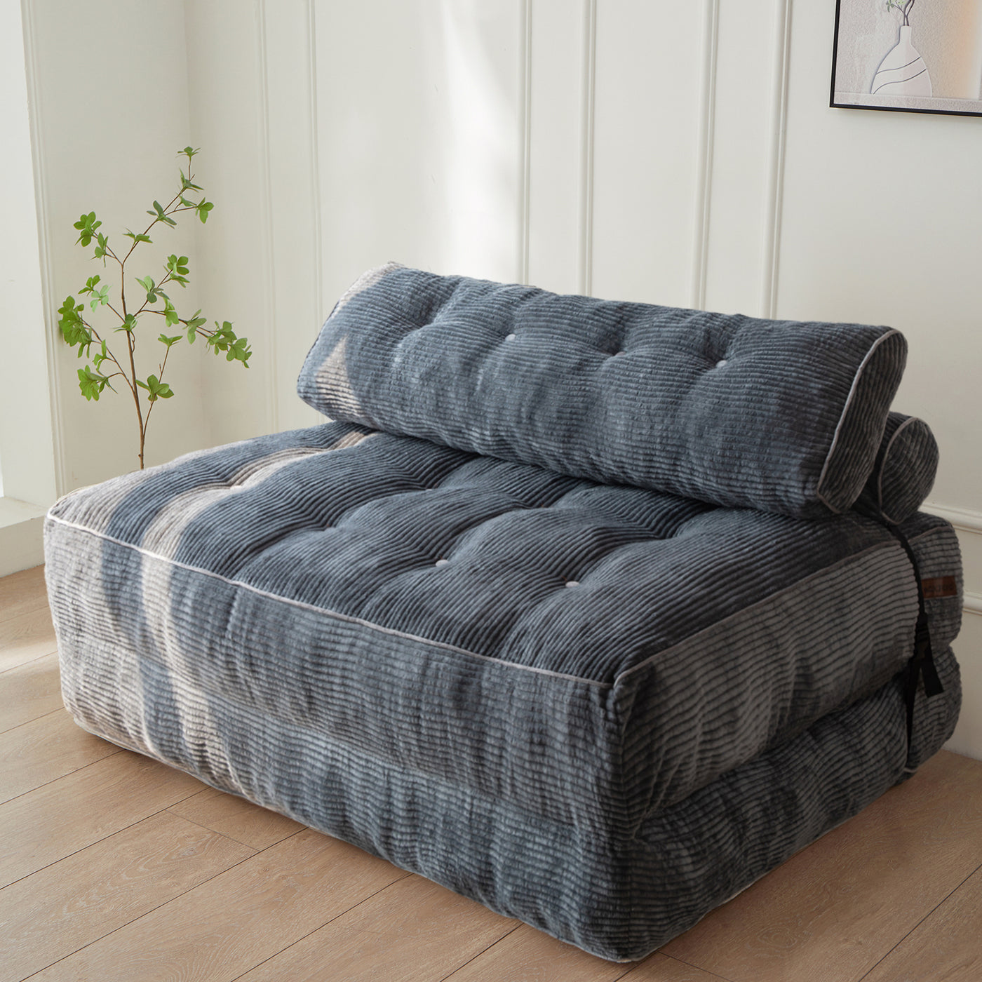 corduroy bean bag folding sofa#color_dark-grey