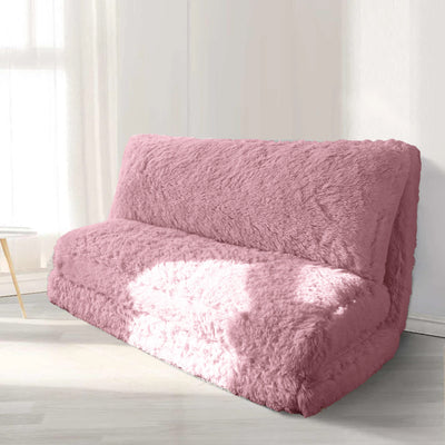 MAXYOYO Bean Bag Folding Floor Sofa Bed, Faux Fur Foam Filling Wall Couch Sleeper Chairs, Pink