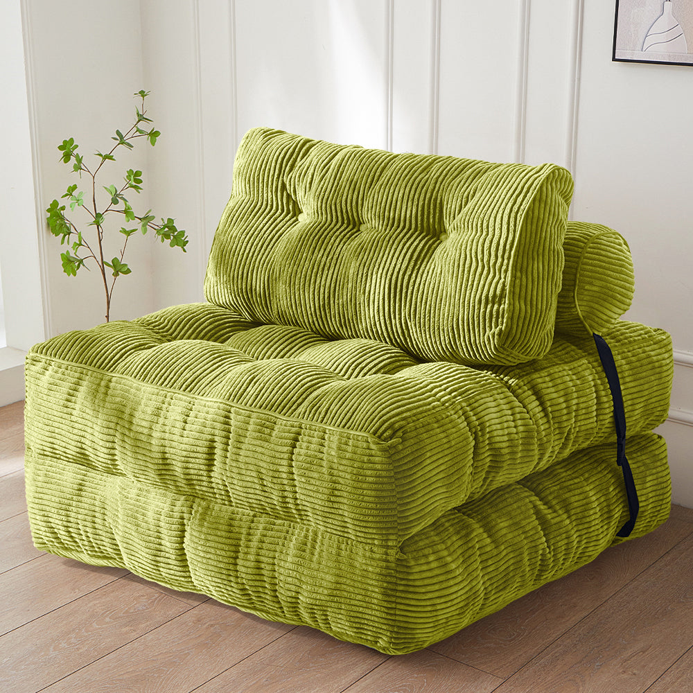 MAXYOYO Corduroy Folding Sofa Bed, Convertible Sleeper Chair with Pillow Foldable Mattress with Back Support, Green