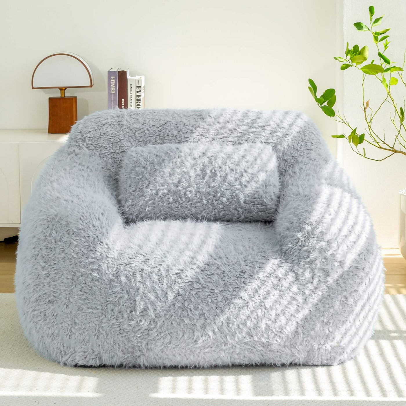 MAXYOYO Bean Bag Chair with Pillow, Fluffy Comfy Large Bean Bag Chair Couch for Reading and Gaming, Dusty Blue