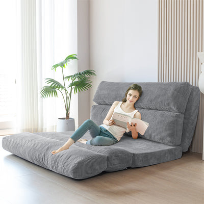 MAXYOYO Bean Bag Folding Sofa Bed, Corduroy Extra-Wide Fold Full Floor Mattress, Grey
