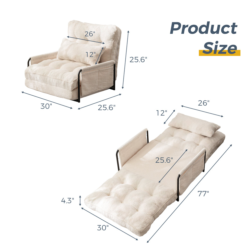 MAXYOYO Adjustable Floor Sofa Couch with Pillow, Boucle Convertible Lazy Sofa Sleeper Bed with Armrest, Single, Beige