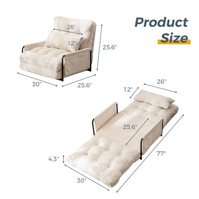 MAXYOYO Adjustable Floor Sofa Couch with Pillow, Boucle Convertible Lazy Sofa Sleeper Bed with Armrest, Single, Beige