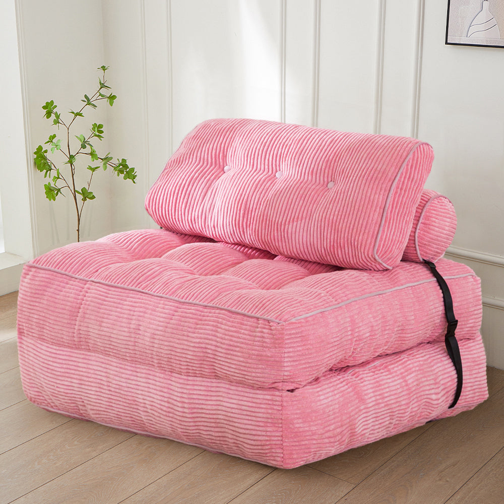 MAXYOYO Corduroy Folding Sofa Bed, Convertible Sleeper Chair with Pillow Foldable Mattress with Back Support, Pink