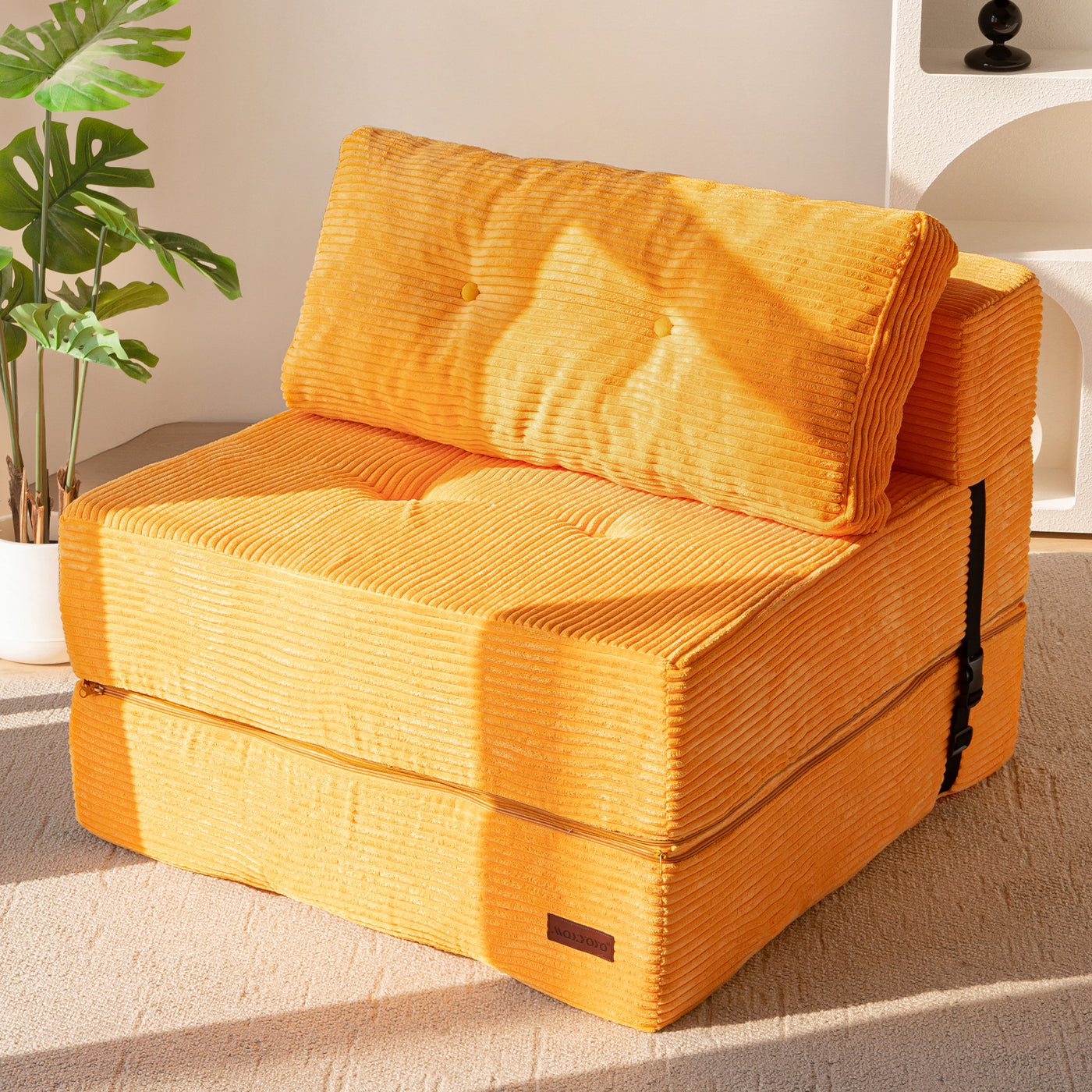 MAXYOYO Folding Sofa Bed, Convertible Sofa Bed with High-Density Support Foam for Living Room Bedroom, Orange