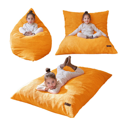 MAXYOYO 3-in-1 Kids Convertible Bean Bag Chair & Bed, Child Floor Sofa for Gaming, Reading, Orange