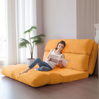 MAXYOYO Bean Bag Folding Sofa Bed, Corduroy Extra-Wide Foldable Floor Mattress, Orange