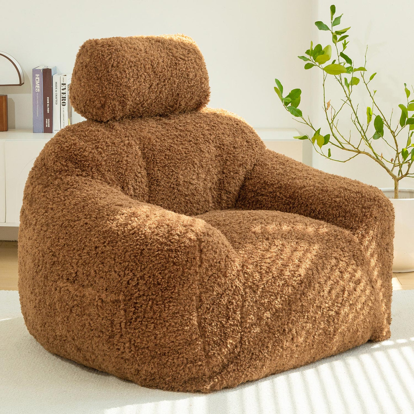 MAXYOYO Bean Bag Chair with Pillow, Wool Comfy Large Bean Bag Chair Couch for Reading and Gaming, Coffee