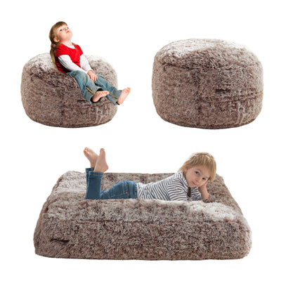 MAXYOYO Bean Bag Chair Bed for Kids, Plush Convertible Bean Bag Folds from Chair to Floor Mattress, Coffee